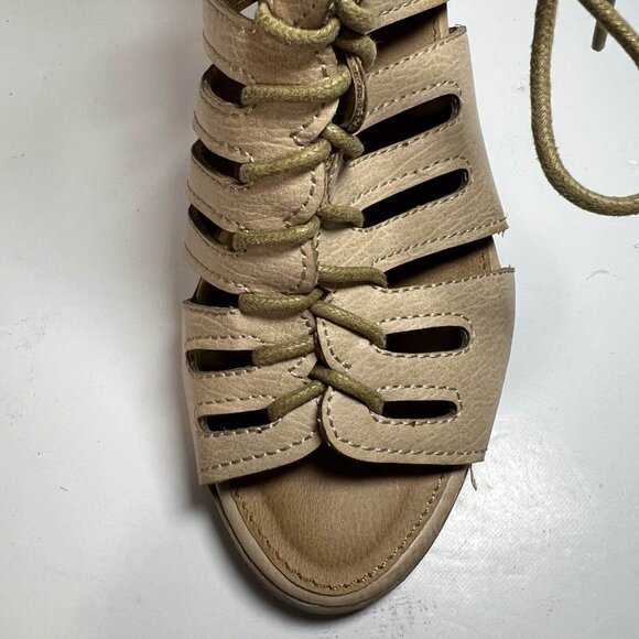 Rampage Heel Sandals Womens Size 6.5  Beige Lace Up Cut Out Peep Toe Leather - Picture 12 of 13